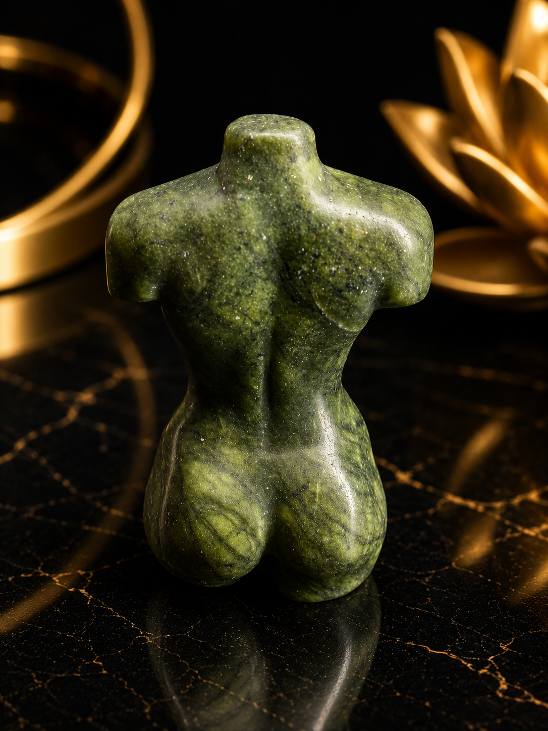 Natural Green Jade Female Torso Carving – Handcrafted Crystal Body Figurine of 6 cm