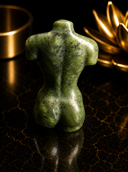 Natural Green Jade Female Torso Carving 6 cm high– Handcrafted Crystal Body Figurine