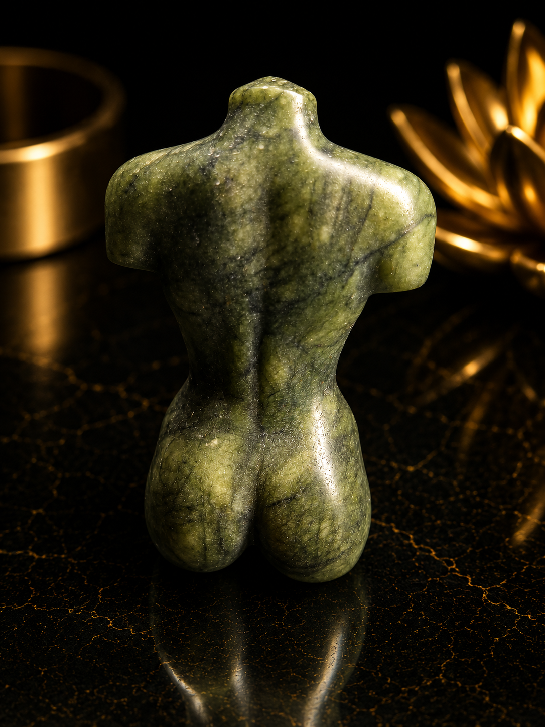 Natural Green Jade Female Torso Carving - 6 cm high– Handcrafted Crystal Body Figurine
