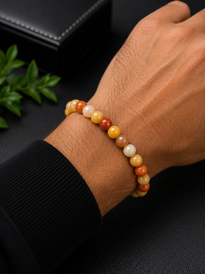 Natural Old Huangyu Jade Beaded Bracelet – 8 mm – 19 cm – Genuine Gemstone Bracelet