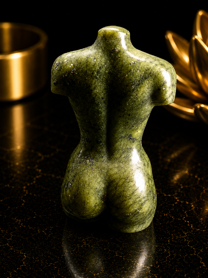 Natural Green Jade Female Torso Carving of 6 cm high– Handcrafted Crystal Body Figurine