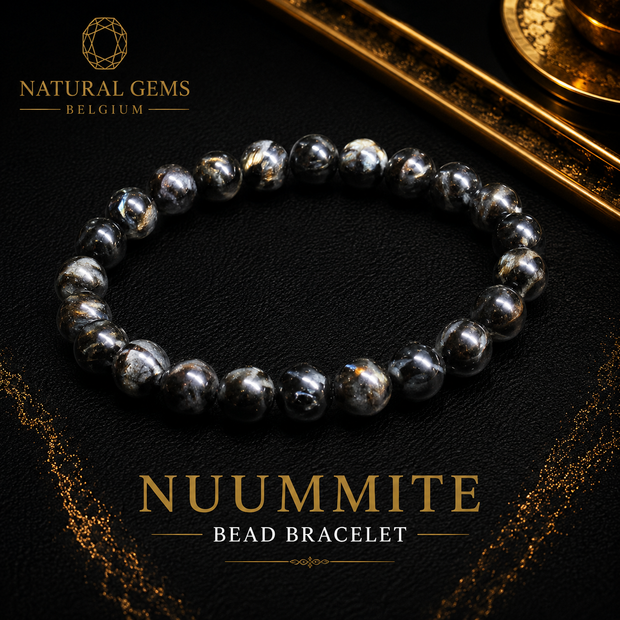 Nuummite Bead Bracelet – 8 mm Natural Nuummite Gemstone Beads