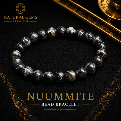 Nuummite Bead Bracelet – 8 mm Natural Nuummite Gemstone Beads