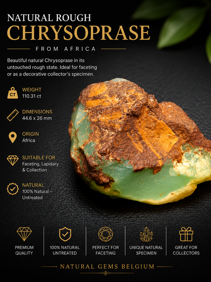 Chrysoprase naturelle brute d'Afrique – 110,31 ct – Spécimen de taille et de collection