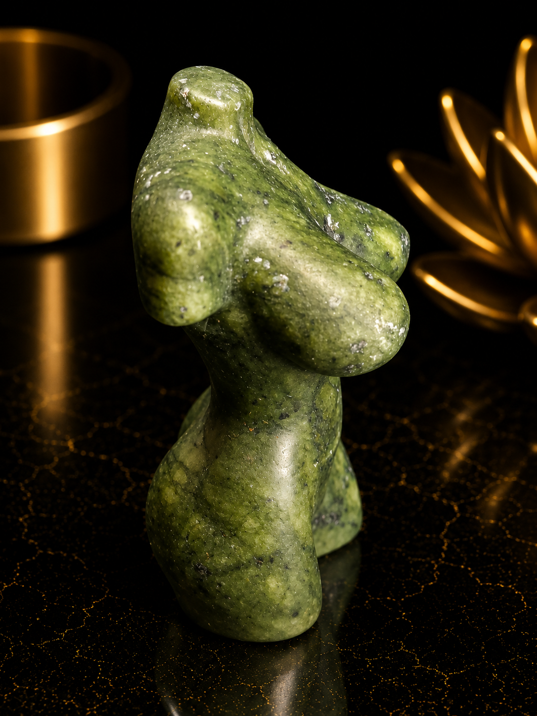 Natural Green Jade Female Torso Carving of 6 cm high– Handcrafted Crystal Body Figurine