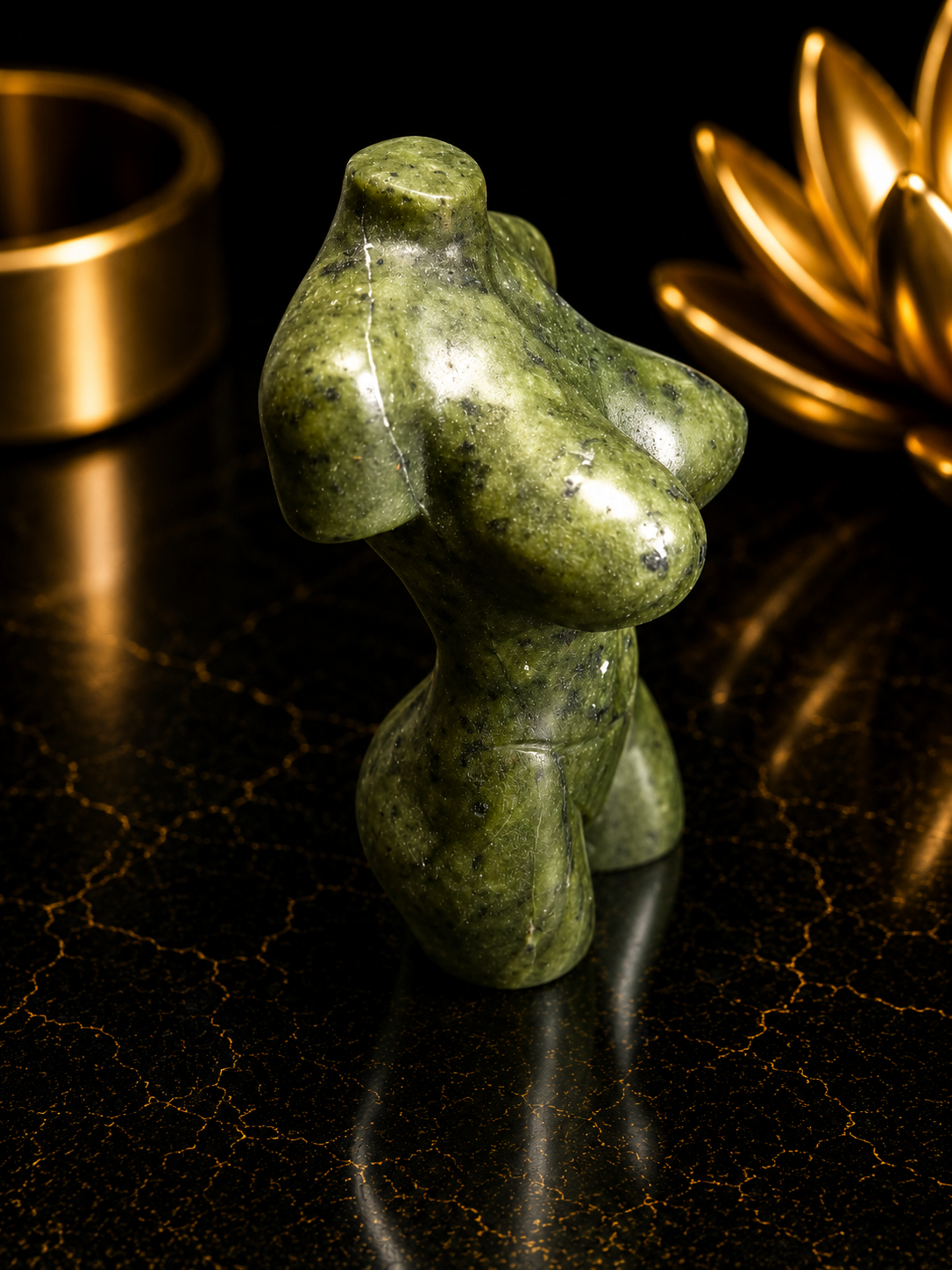 Natural Green Jade Female Torso Carving 6 cm high– Handcrafted Crystal Body Figurine