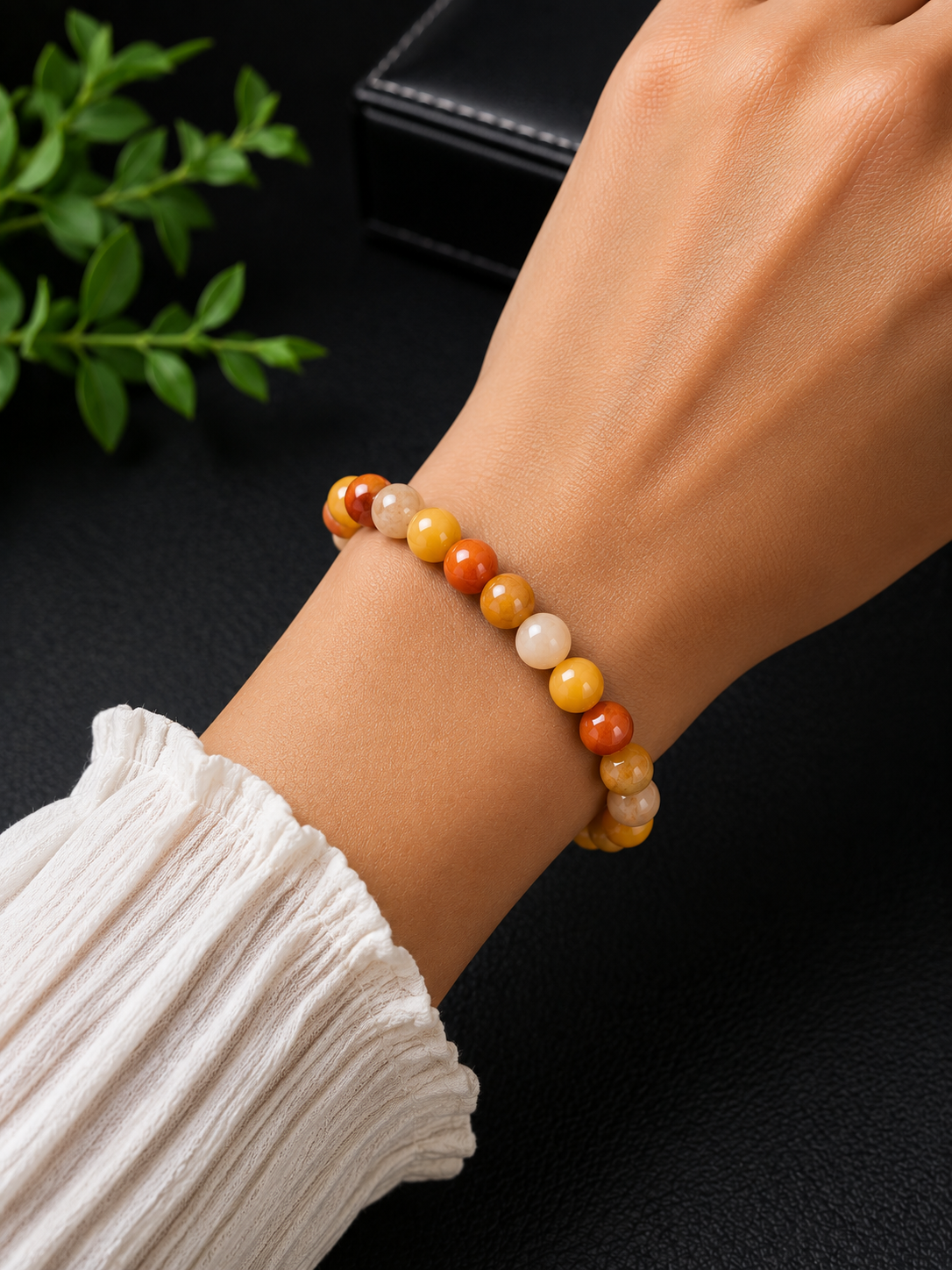 Natural Old Huangyu Jade Beaded Bracelet – 8 mm – 19 cm – Genuine Gemstone Bracelet
