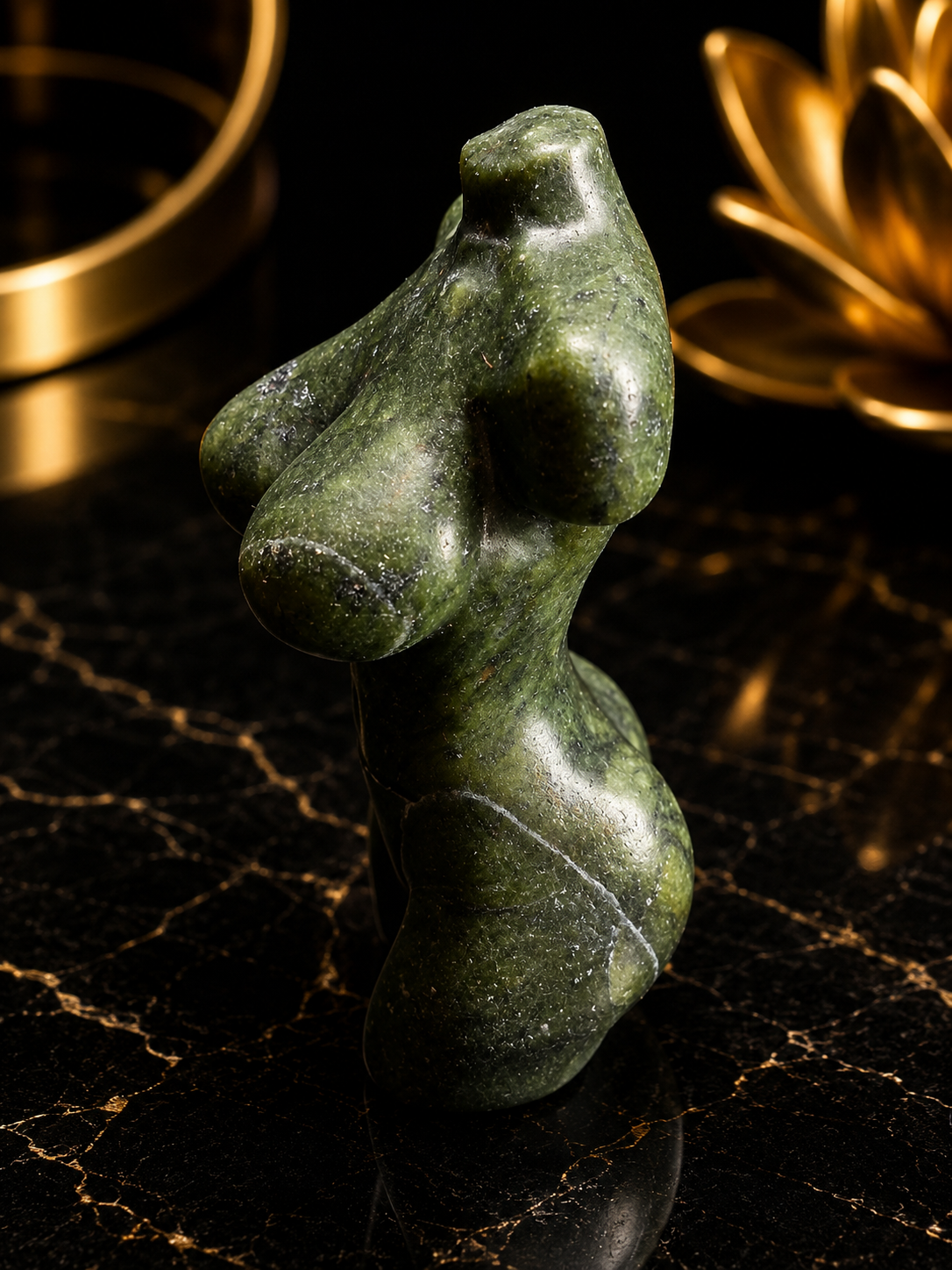 Natural Green Jade Female Torso Carving – Handcrafted Crystal Body Figurine of 6 cm