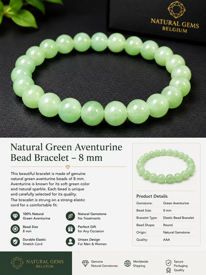 Bracciale di perline - Avventurina - 8mm - Avventurina verde