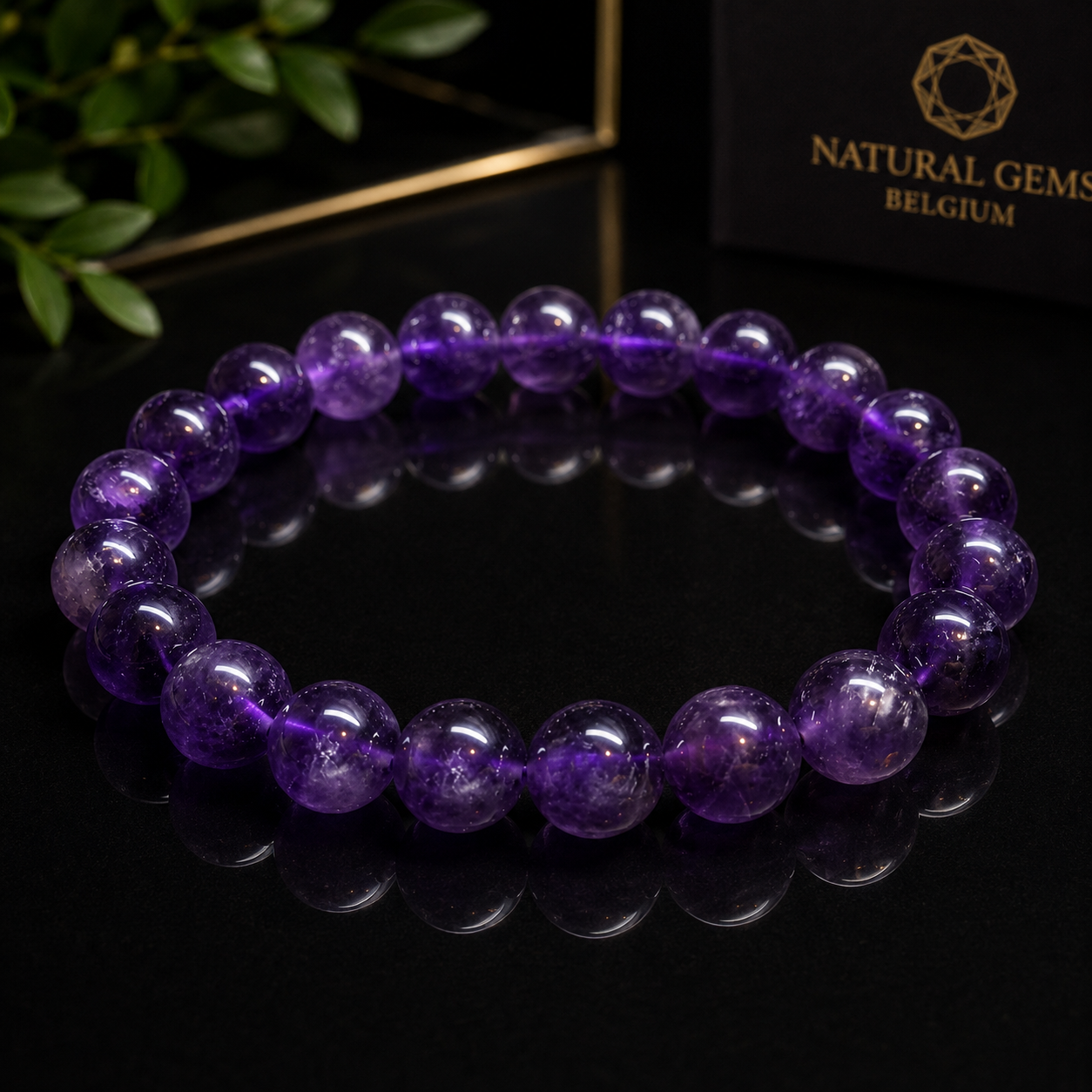Bracelet perles améthyste naturelle de haute qualité – Perles de 10 mm – 19 cm – Bracelet pierre précieuse violet profond