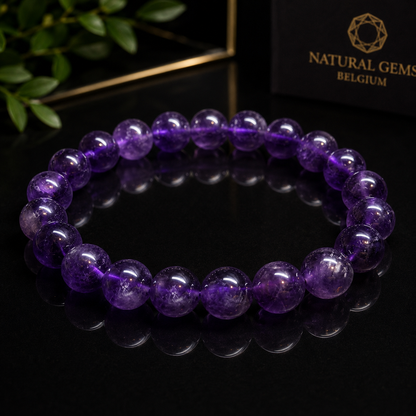 Bracelet perles améthyste naturelle de haute qualité – Perles de 10 mm – 19 cm – Bracelet pierre précieuse violet profond
