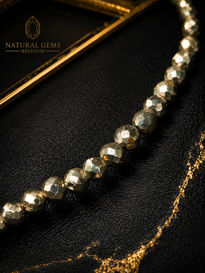 Natural Golden Pyrite Faceted Bead Bracelet 4 mm – Luxury Gemstone Bracelet