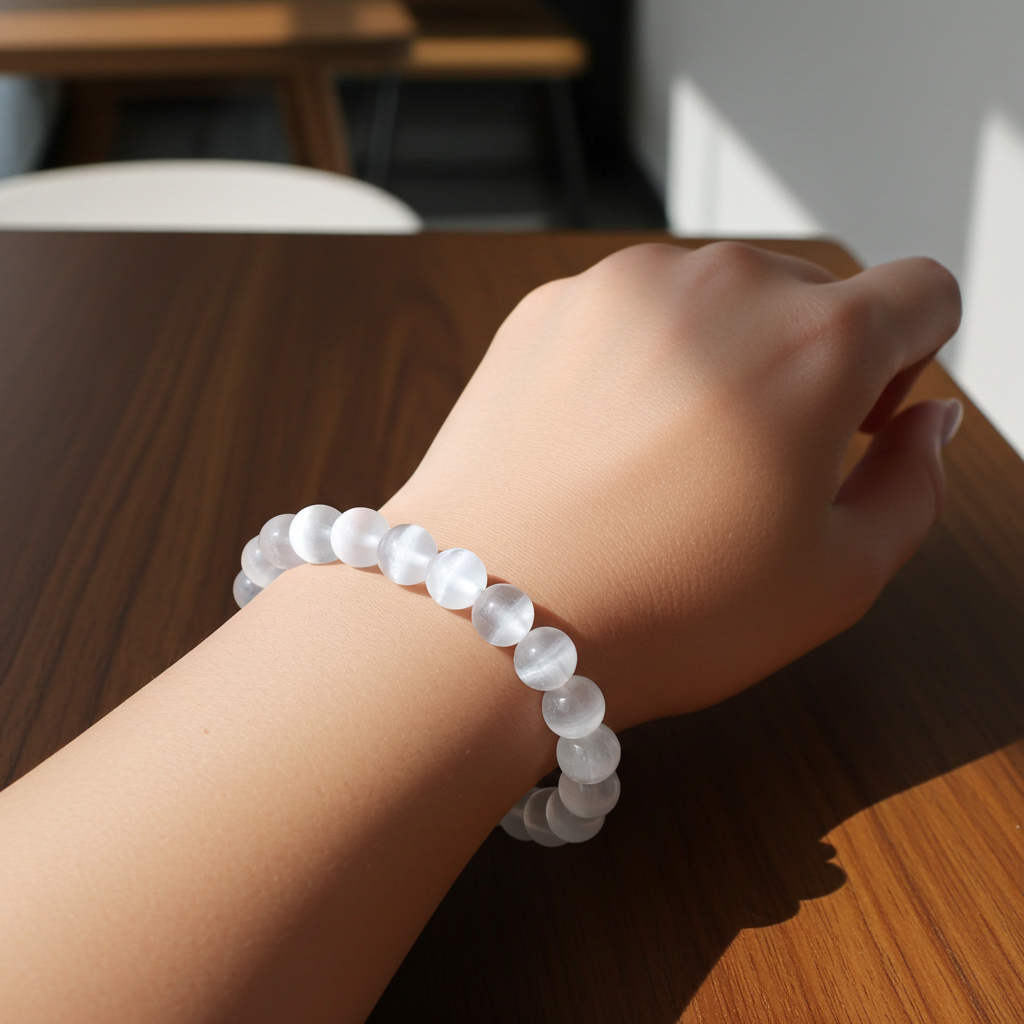 White Selenite Bead Bracelet 10 mm – Natural Selenite Gemstone Bracelet - Natural Gems Belgium