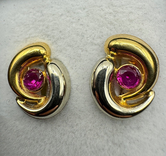 Earrings 18 kt. White gold, Yellow gold - with natural Rubies - Natural Gems Belgium