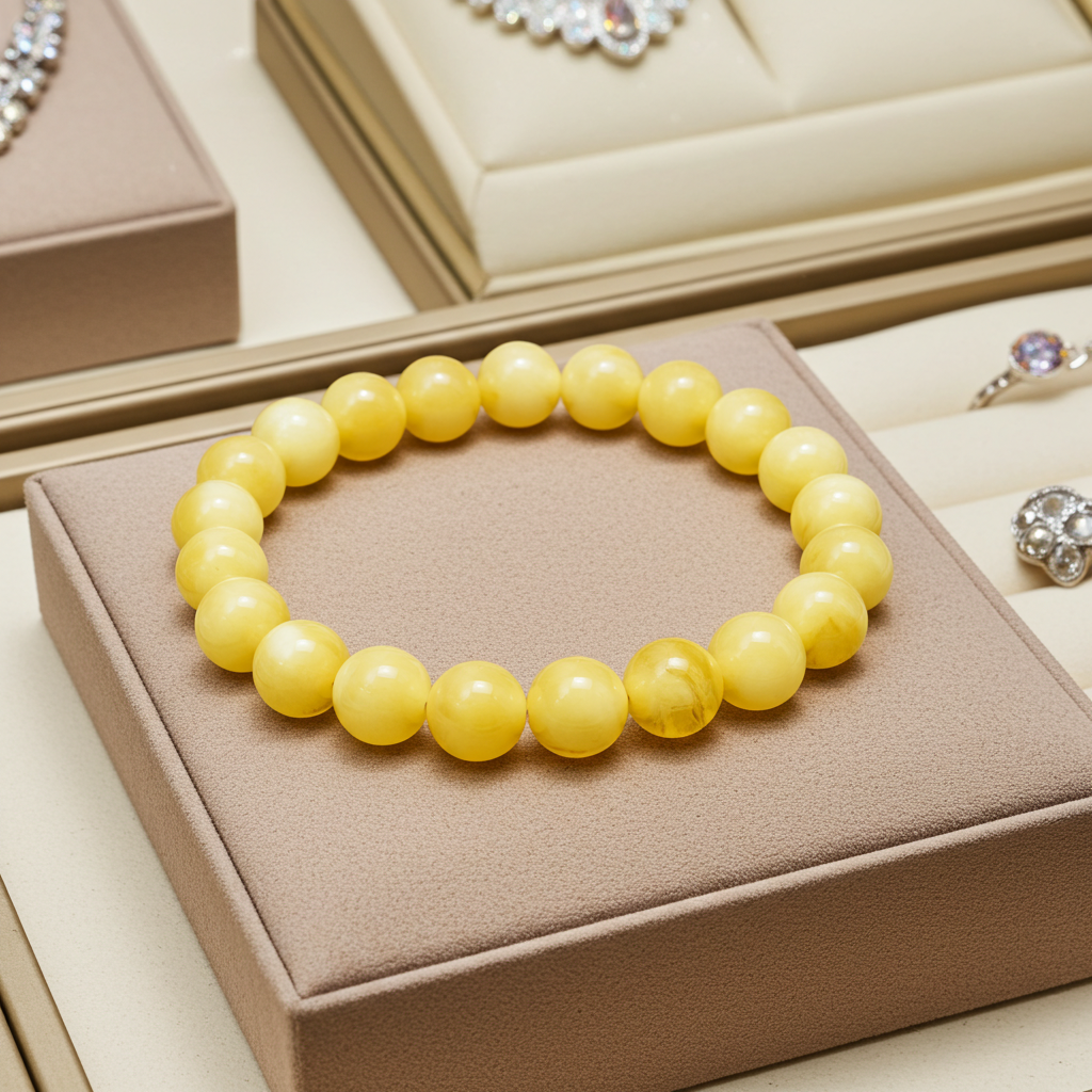 Natural Lemon Jade Beaded Bracelet – 8 mm | 19 cm
