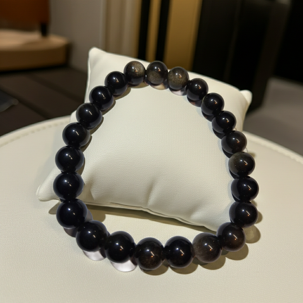 Beaded Bracelet - Obsidian - 8mm - Silver Sheen Obsidian - Natural Gems Belgium
