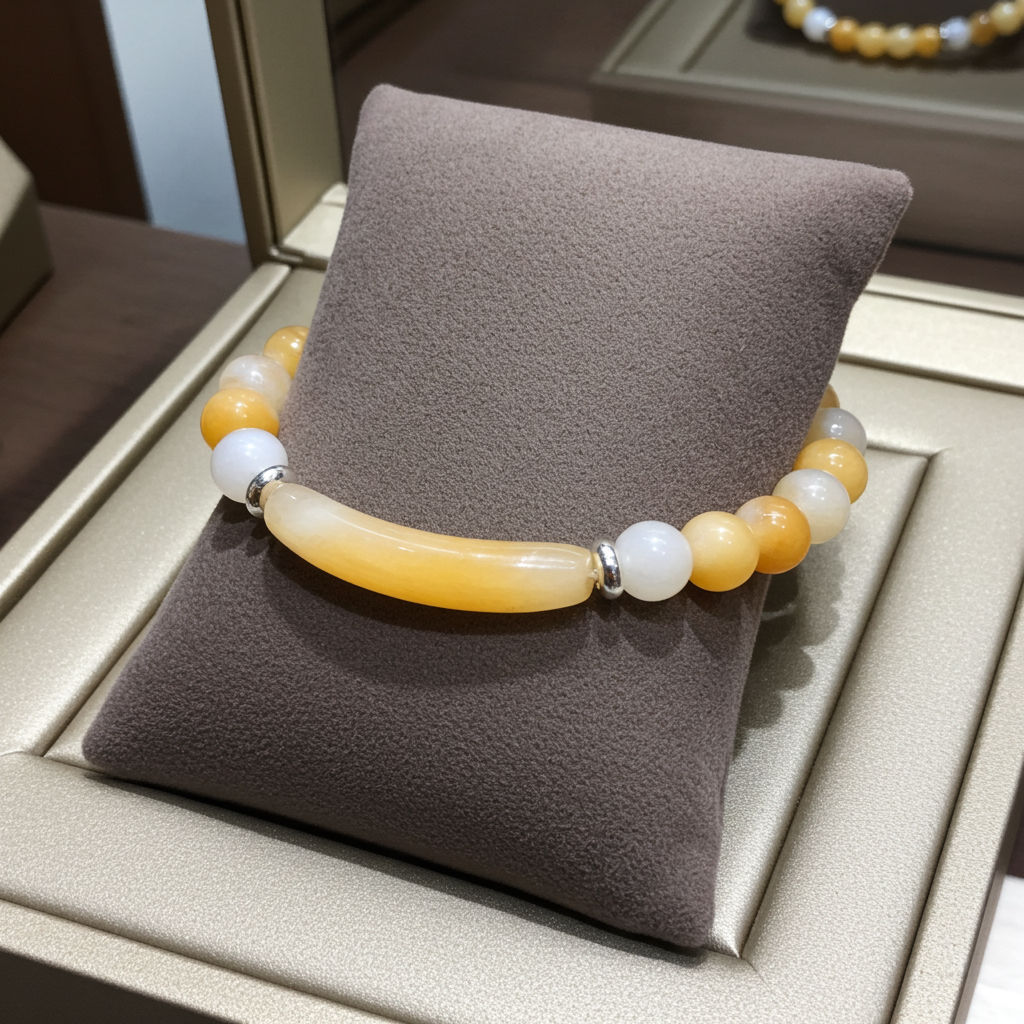 Beaded Bracelet with bridge - Yellow Jade - 8mm - Orangy Yellow charm bracelet - Natural Gems Belgium
