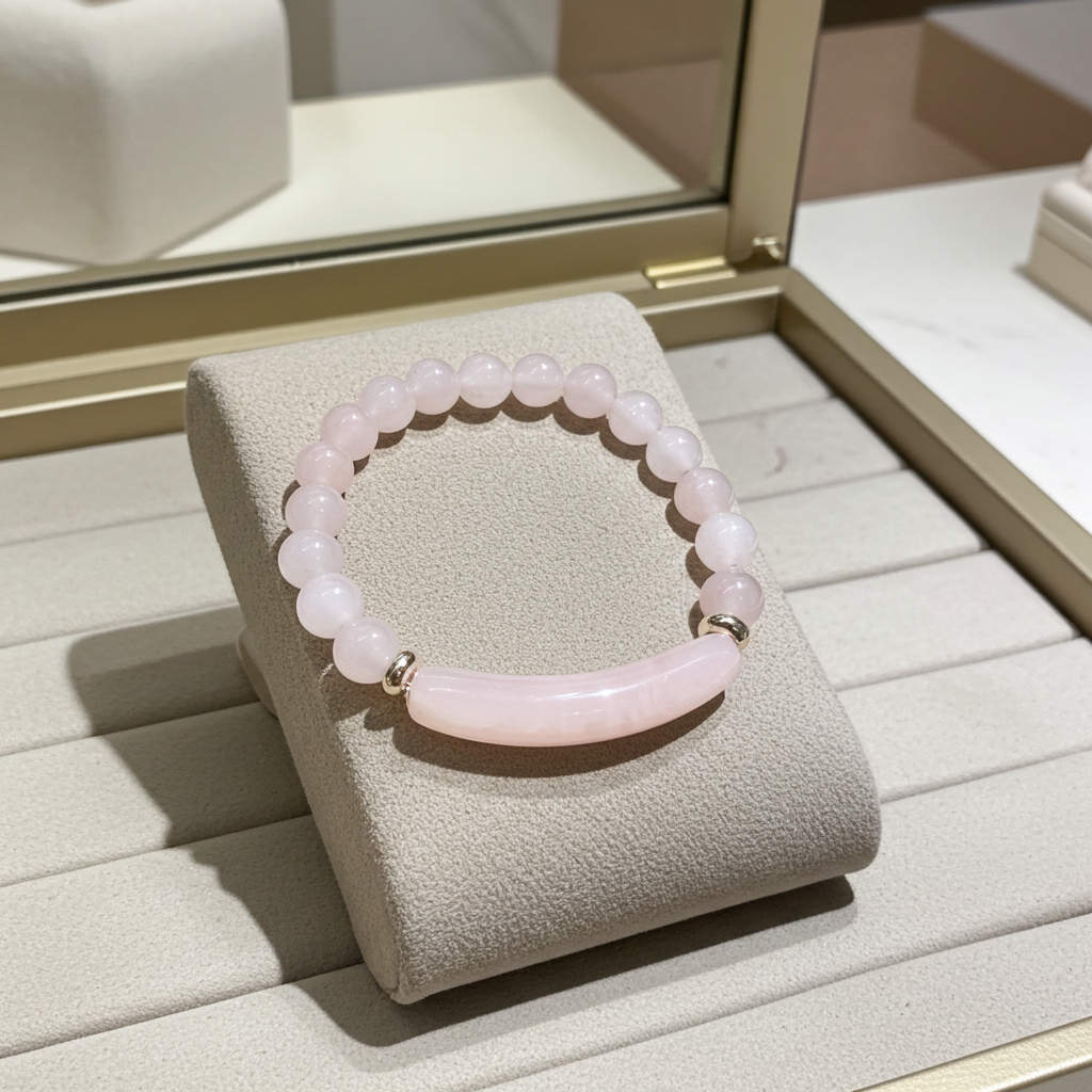 Beaded Bracelet with bridge - Rose Quartz - 8mm - pink charm bracelet - Natural Gems Belgium