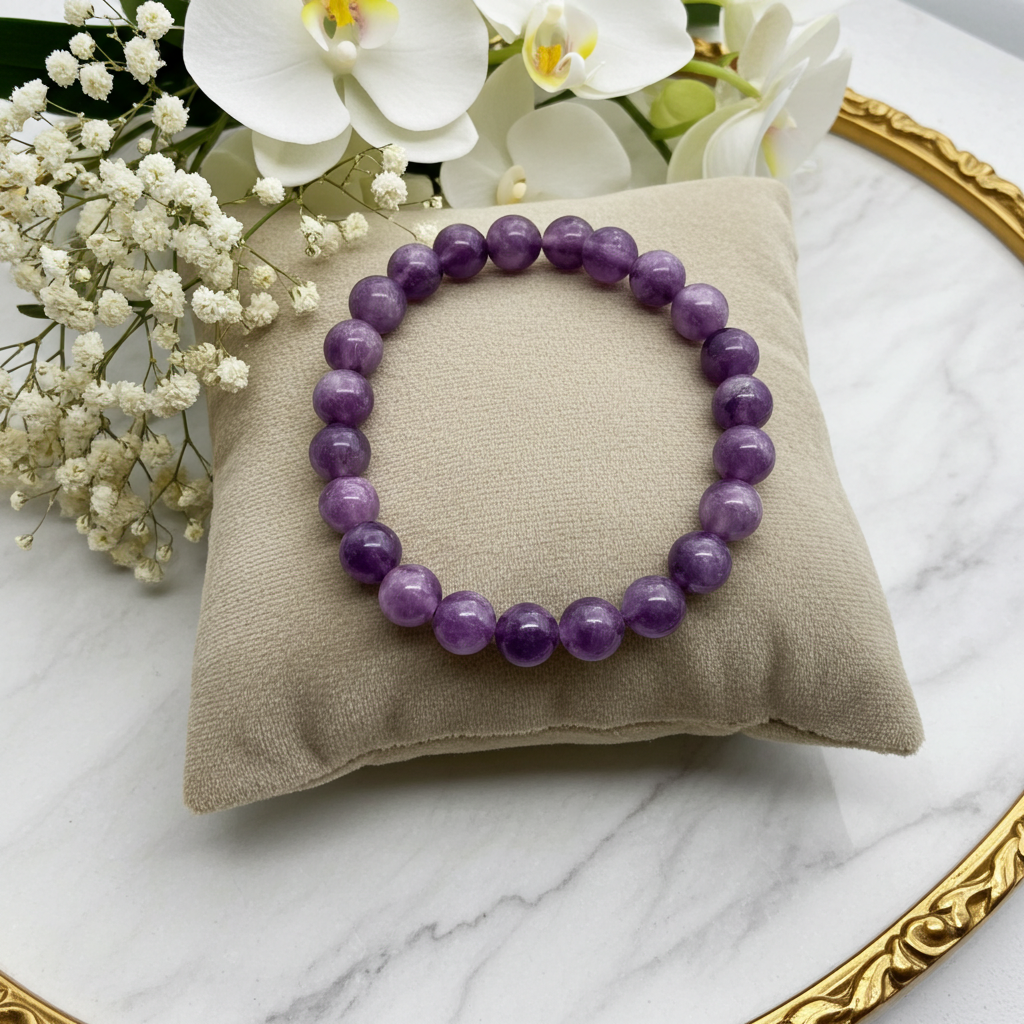 Lepidolite Bead Bracelet 8 mm – Natural Purple Lepidolite Gemstone Bracelet - Natural Gems Belgium