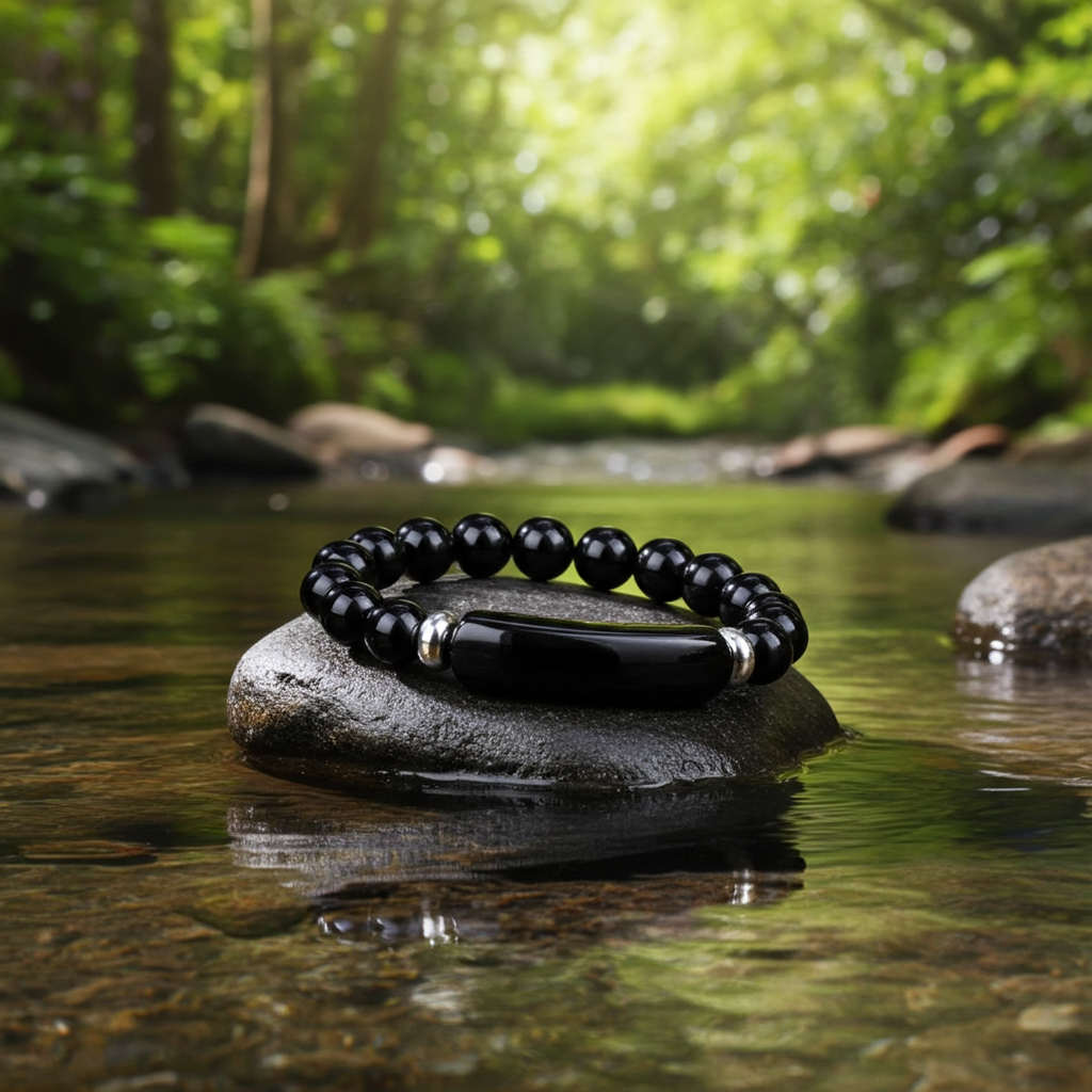Beaded Bracelet with bridge - Onyx - 8mm - black onyx charm bracelet - Natural Gems Belgium