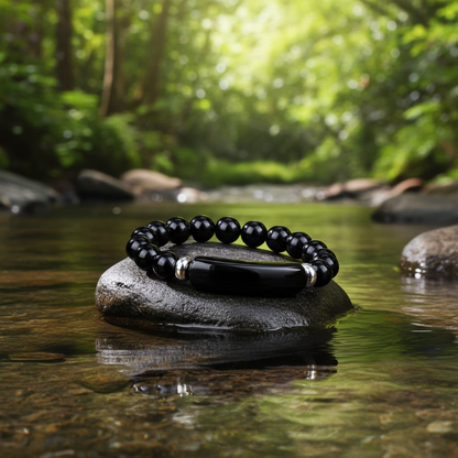 Beaded Bracelet with bridge - Onyx - 8mm - black onyx charm bracelet - Natural Gems Belgium