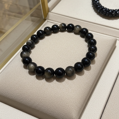 Beaded Bracelet - Obsidian - 8mm - Silver Sheen Obsidian - Natural Gems Belgium