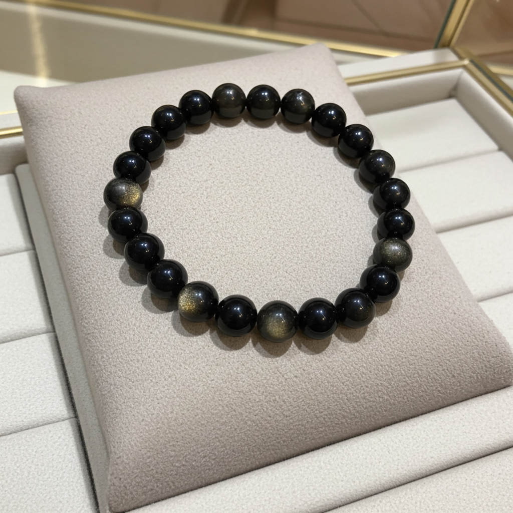 Beaded Bracelet - Obsidian - 8mm - Silver Sheen Obsidian - Natural Gems Belgium