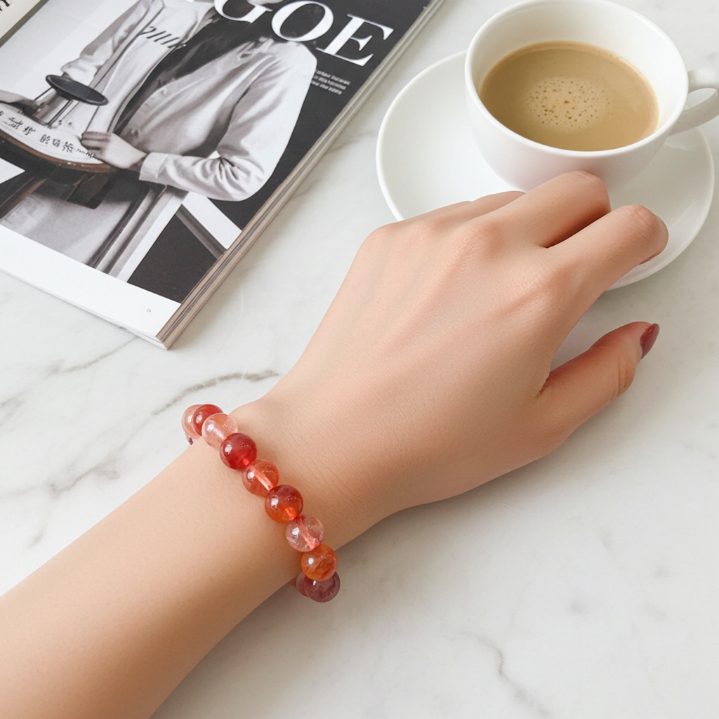 Red Fire Quartz Bead Bracelet 10 mm – Natural Hematoid Quartz Gemstone Bracelet - Natural Gems Belgium