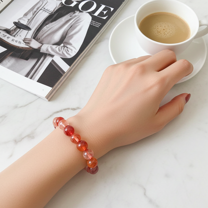 Red Fire Quartz Bead Bracelet 10 mm – Natural Hematoid Quartz Gemstone Bracelet - Natural Gems Belgium