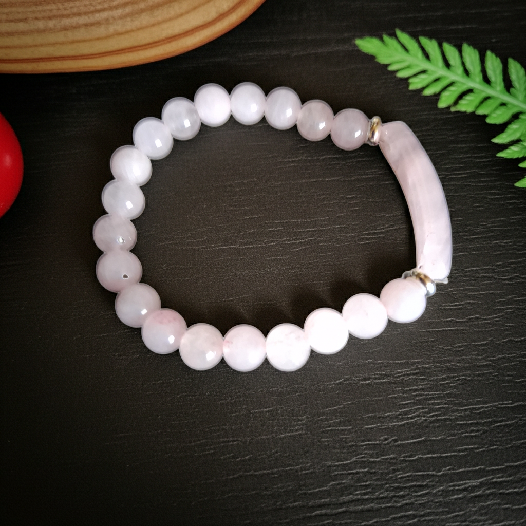 Beaded Bracelet with bridge - Rose Quartz - 8mm - pink charm bracelet - Natural Gems Belgium
