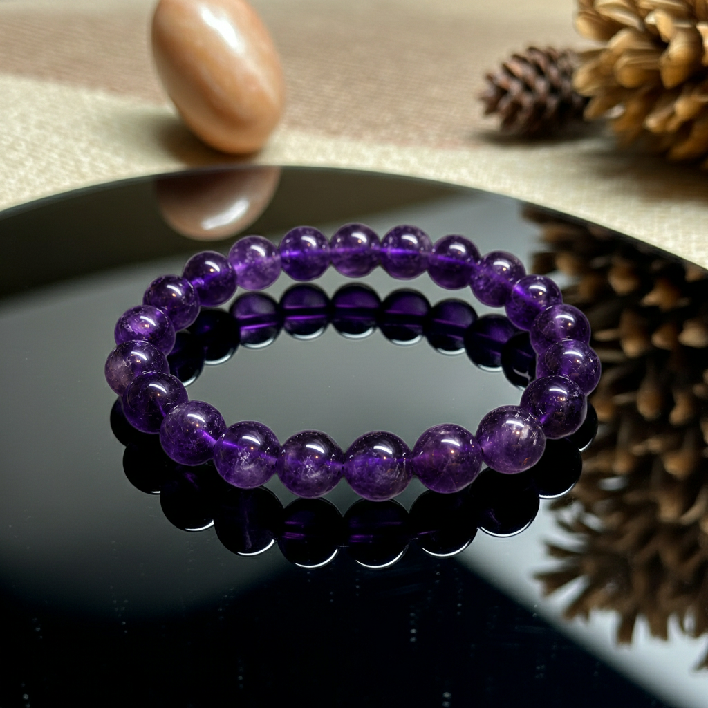 Bracelet perles améthyste naturelle de haute qualité – Perles de 10 mm – 19 cm – Bracelet pierre précieuse violet profond