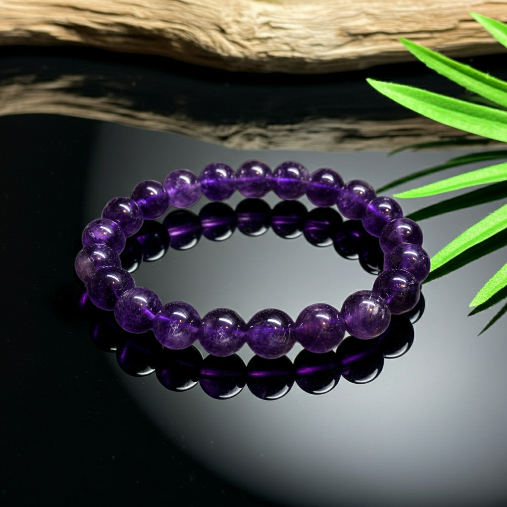Bracelet perles améthyste naturelle de haute qualité – Perles de 10 mm – 19 cm – Bracelet pierre précieuse violet profond