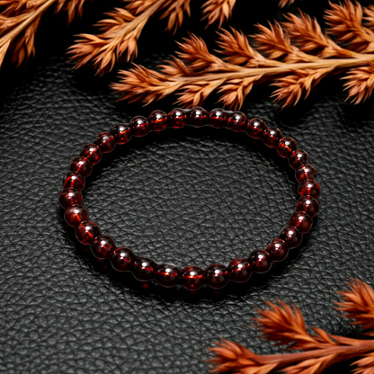 Natural Red Amber Bead Bracelet 5 mm – Genuine Cherry Amber Gemstone Bracelet
