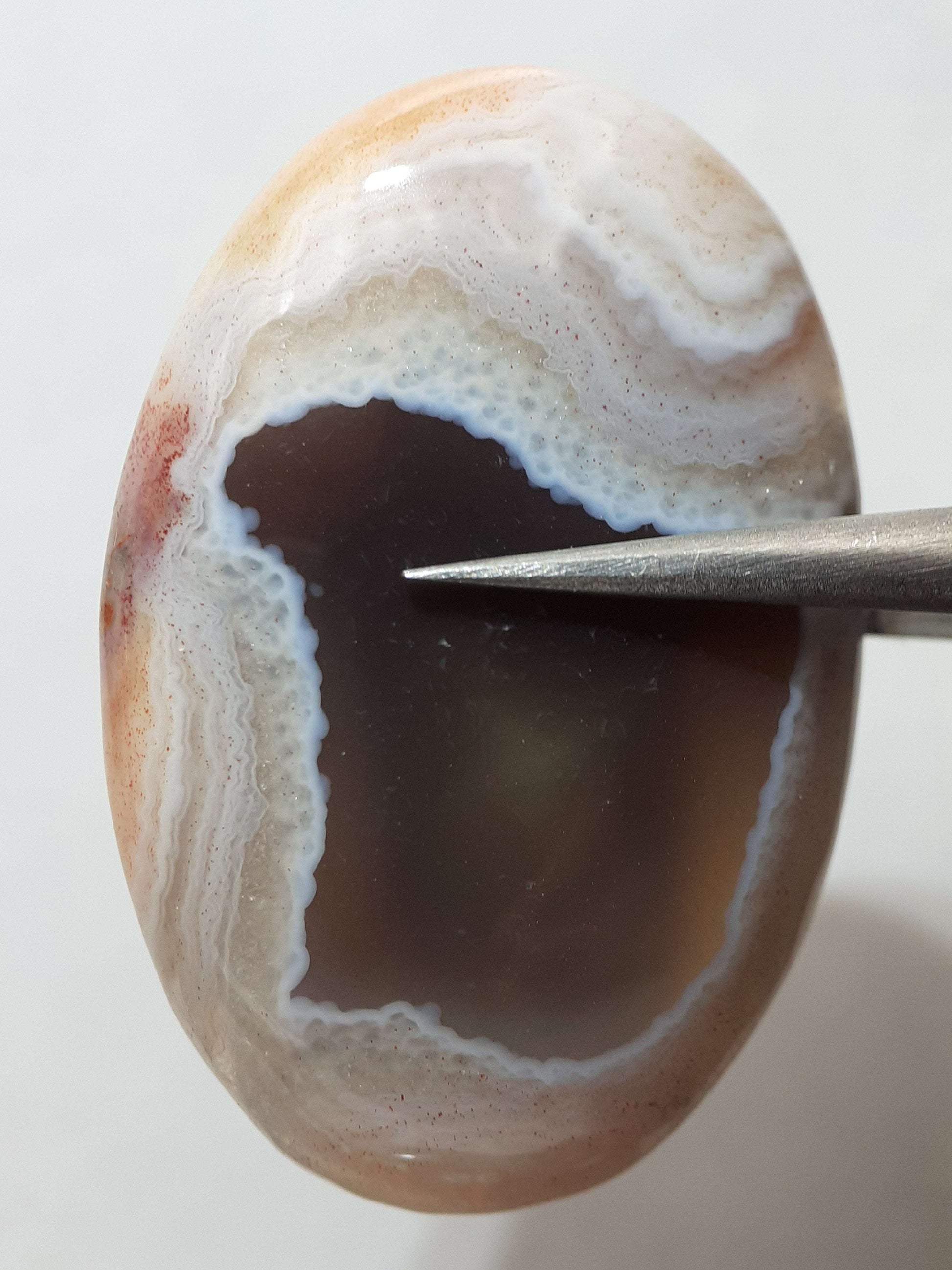 Natural white laced midnight red Botswana Agate - 36.91 ct - oval Cabochon - unique - certified by NGB All Agate Gemstones - Agate Cabochons Natural Gems Belgium