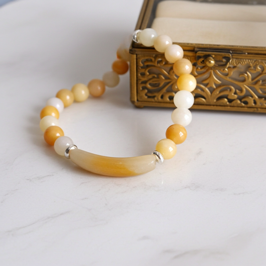 Beaded Bracelet with bridge - Yellow Jade - 8mm - Orangy Yellow charm bracelet - Natural Gems Belgium