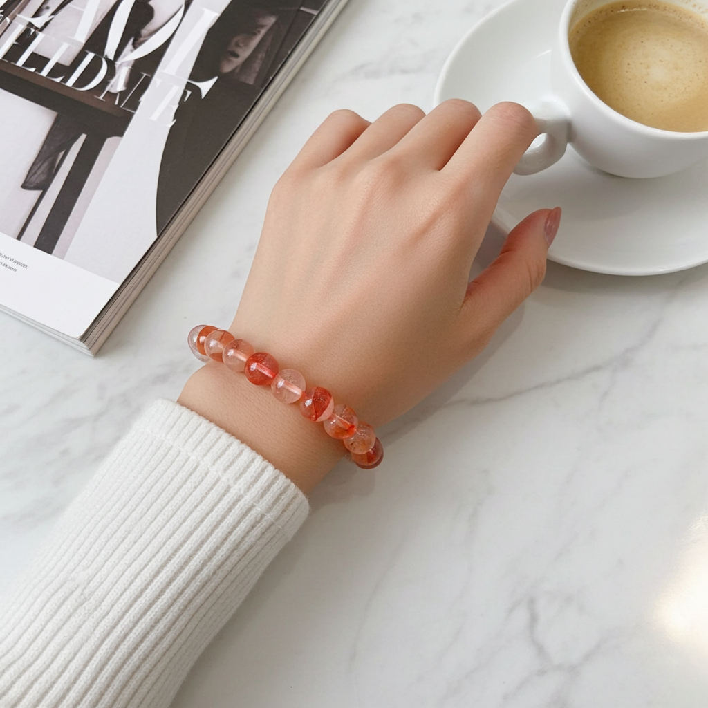 Red Fire Quartz Bead Bracelet 10 mm – Natural Hematoid Quartz Gemstone Bracelet - Natural Gems Belgium