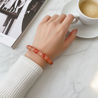 Red Fire Quartz Bead Bracelet 10 mm – Natural Hematoid Quartz Gemstone Bracelet - Natural Gems Belgium