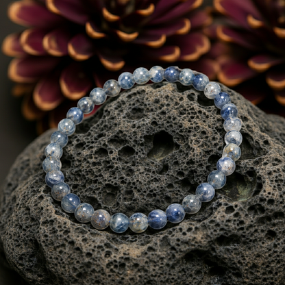 Natural Kyanite Bead Bracelet 5 mm – Genuine Blue Kyanite Gemstone Bracelet