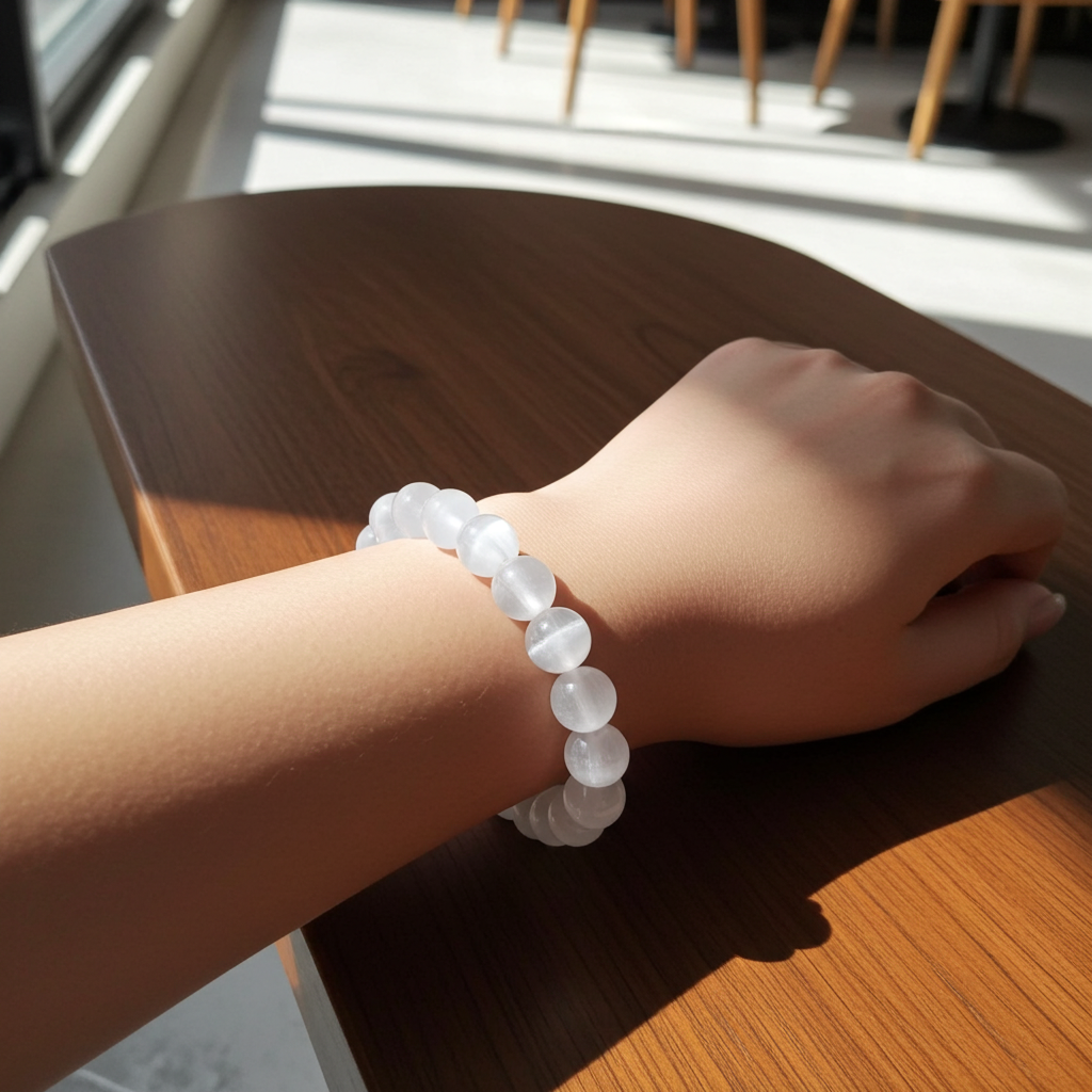 White Selenite Bead Bracelet 10 mm – Natural Selenite Gemstone Bracelet - Natural Gems Belgium