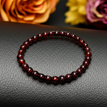 Natural Red Amber Bead Bracelet 5 mm – Genuine Cherry Amber Gemstone Bracelet
