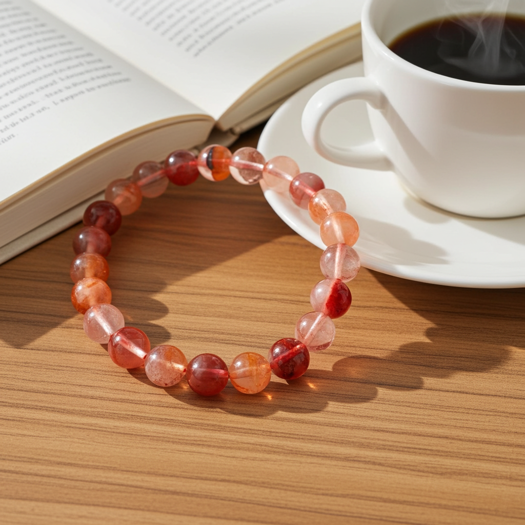 Red Fire Quartz Bead Bracelet 10 mm – Natural Hematoid Quartz Gemstone Bracelet - Natural Gems Belgium