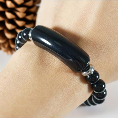 Beaded Bracelet with bridge - Onyx - 8mm - black onyx charm bracelet - Natural Gems Belgium
