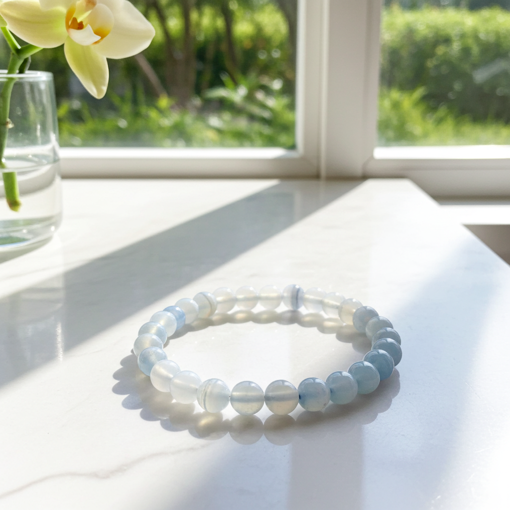 Beaded Bracelet - Agate - 6 mm beads - Blue lace agate - Natural Gems Belgium