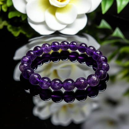 Bracelet perles améthyste naturelle de haute qualité – Perles de 10 mm – 19 cm – Bracelet pierre précieuse violet profond