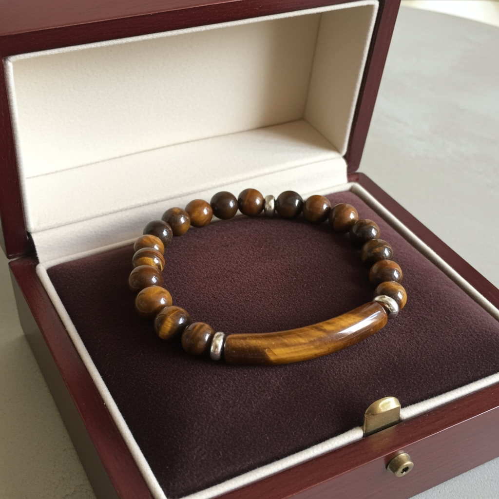 Beaded Bracelet with bridge - Tiger Eye - 8mm - Yellow brown charm bracelet - Natural Gems Belgium