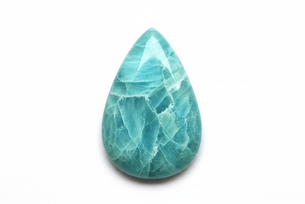 Amazonite cabochon pear shaped white background