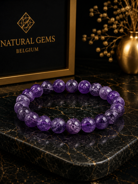 Natural Amethyst Bead Bracelet – 10 mm Purple Amethyst Beads - Natural Gems Belgium