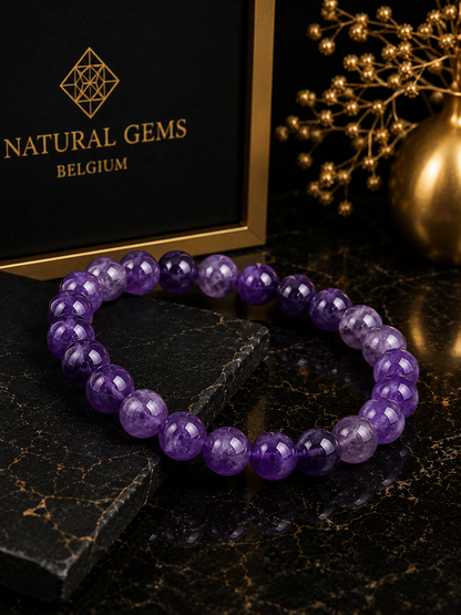 Natural Amethyst Bead Bracelet – 10 mm Purple Amethyst Beads - Natural Gems Belgium