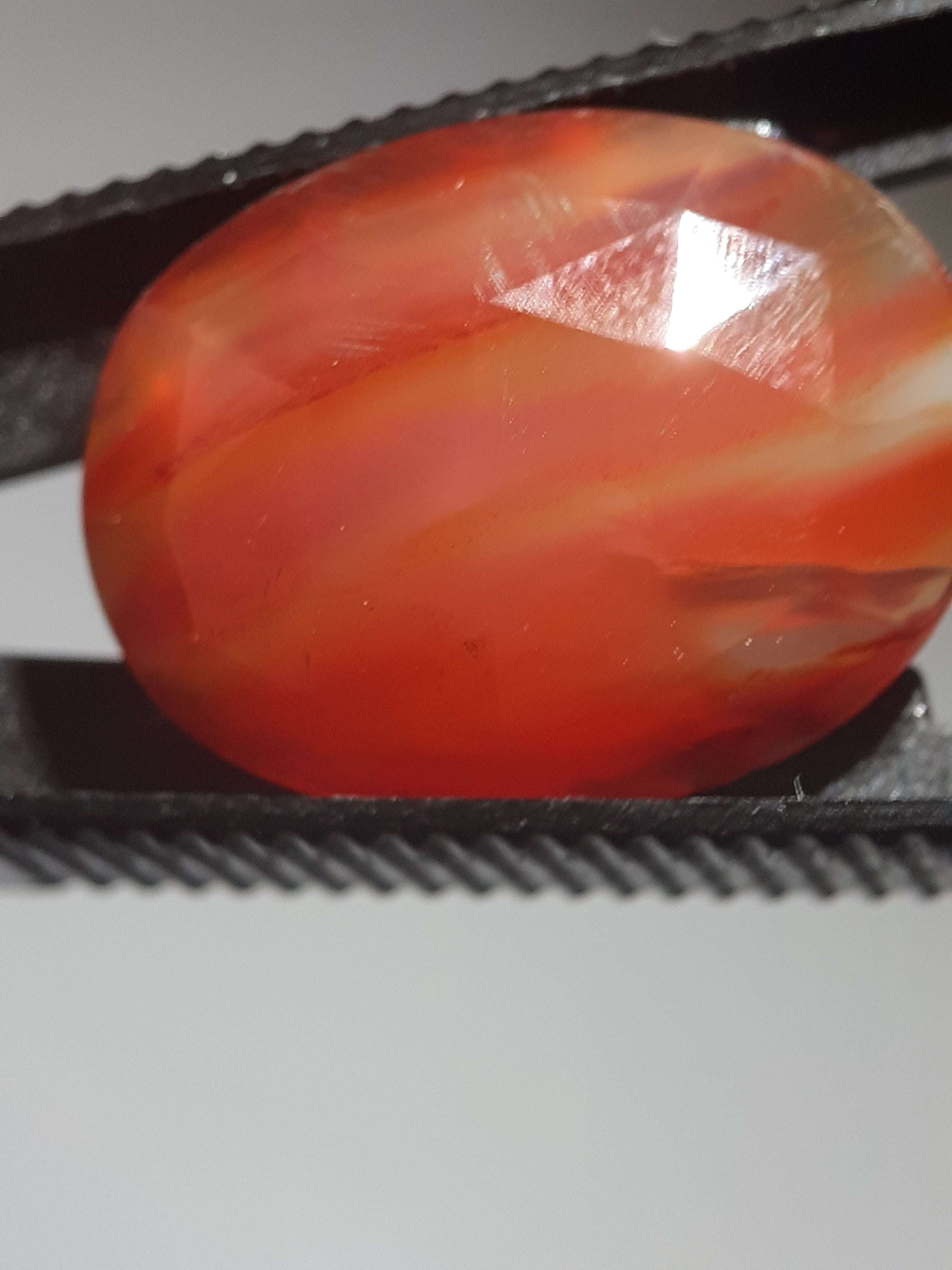 bicolor orange and red Carnelian,rose cut, oval, 12.70 ct - Natural Gems Belgium