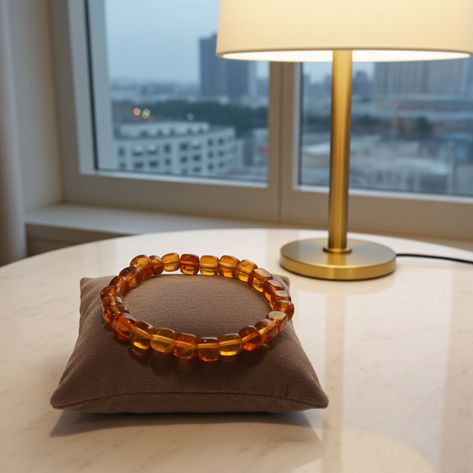 Baltic Amber Cube Bead Bracelet 6 mm – Natural Dark Yellow Amber Bracelet - Natural Gems Belgium